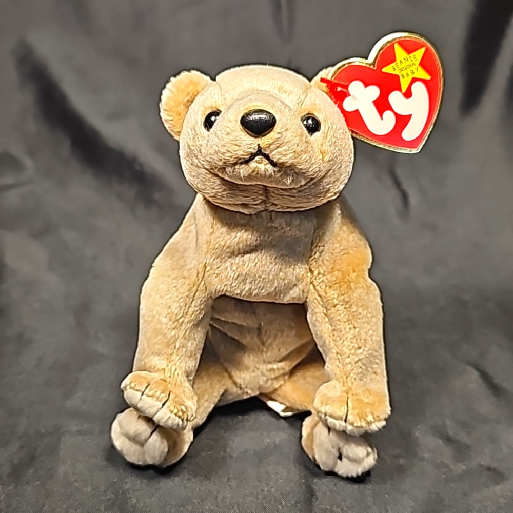 Vintage 1999 RARE Retired Ty Beanie Baby Almond The Bear with Errors
